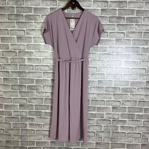 NWT Uniqlo Crepe Jersey Short Sleeve Wrap Dress Light Lavender Polyester Size 10